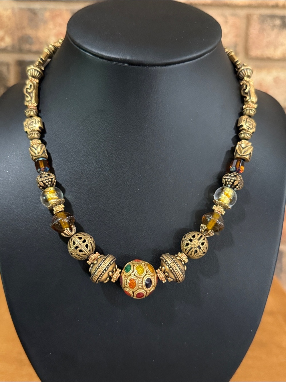 Chico’s Aztec gold tone and glass beaded necklace